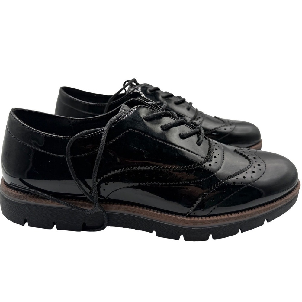 Jabasic Oxford Wingtip Patent Leather Women Size 10 Black Lug Sole Brogue S166